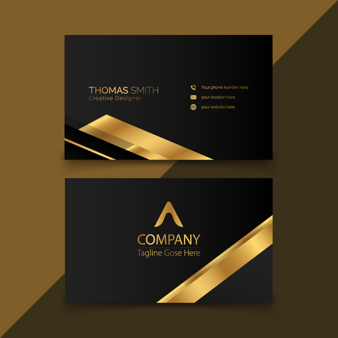 Elegant abstract golden Luxury business card template preview image.