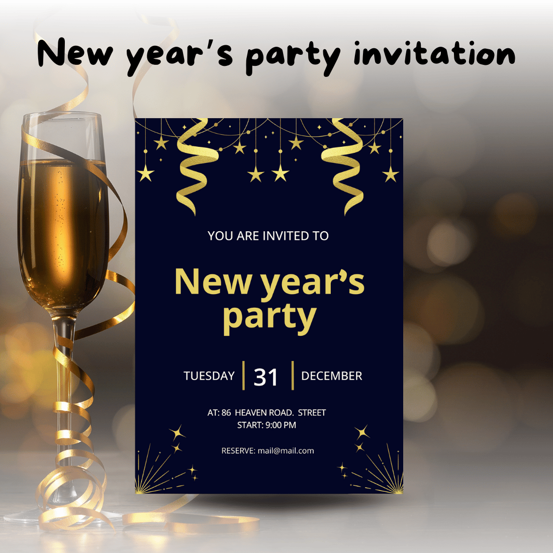 New year's party CANVA template Editable preview image.