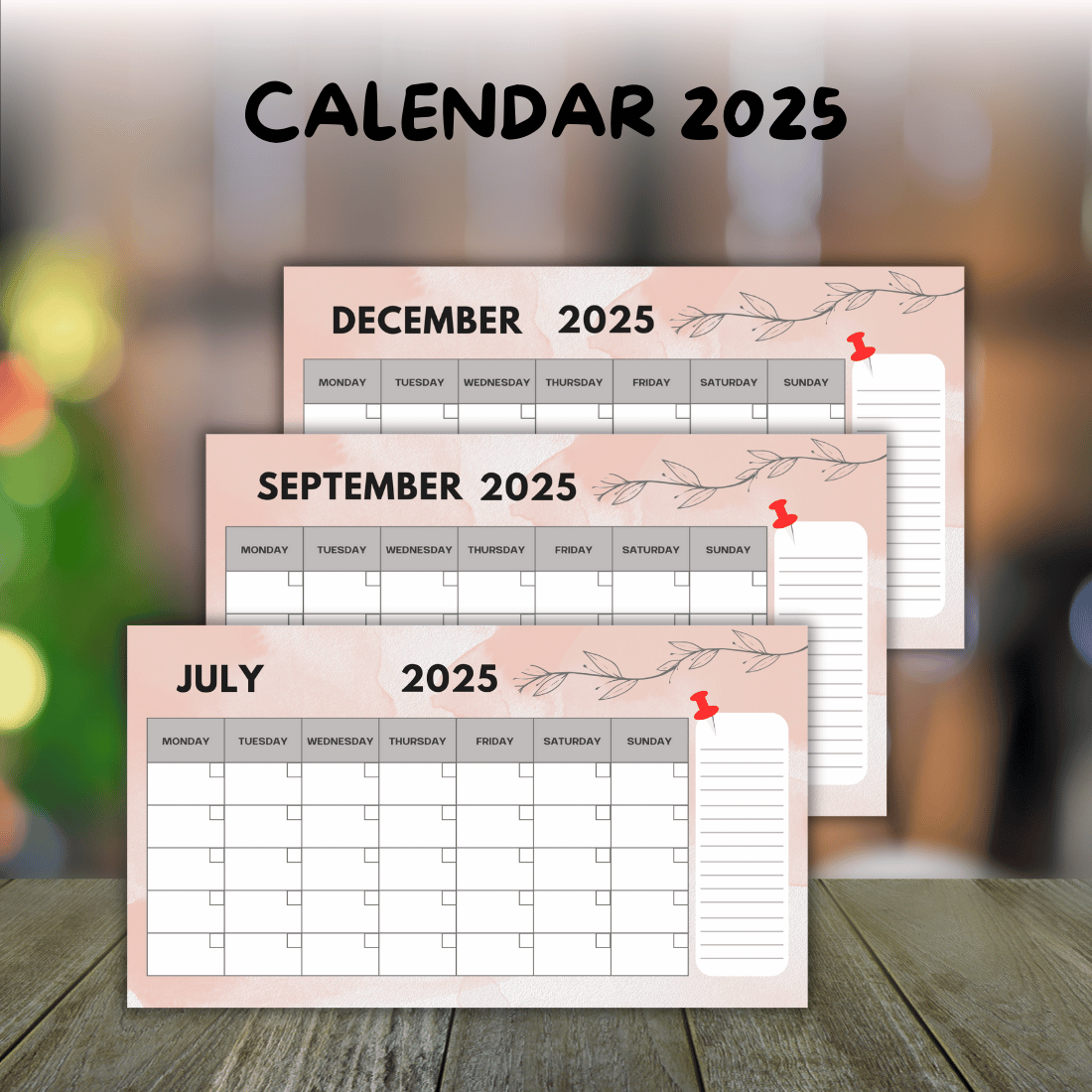 Calendar 2025 Canva template Editable preview image.