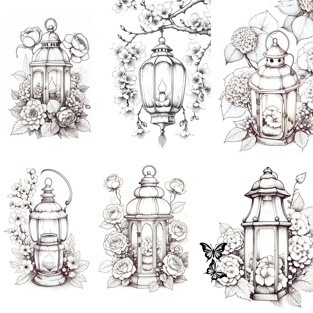 26 vintage lanterns adult coloring pages preview image.