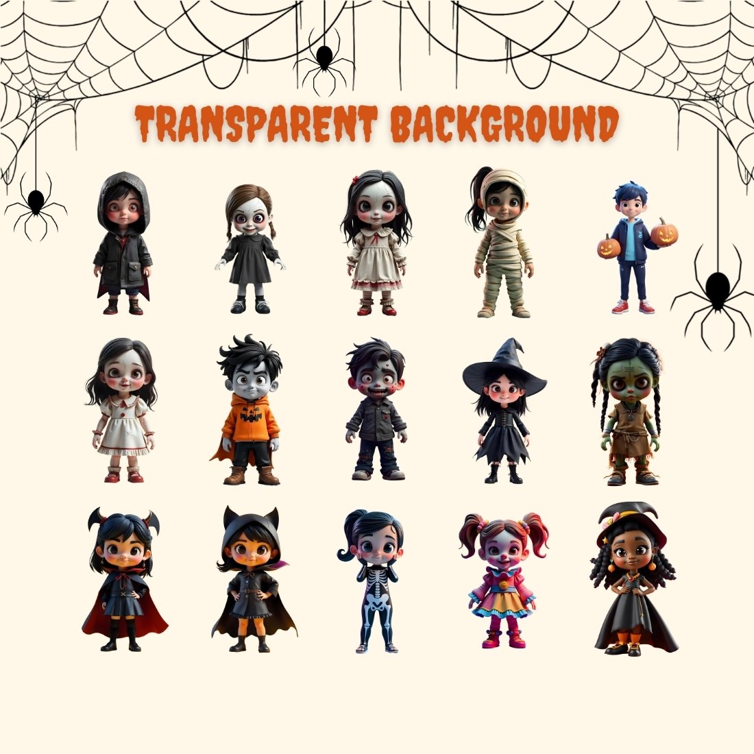 Halloween Character Illustrations - 50 Different 3S Images preview image.