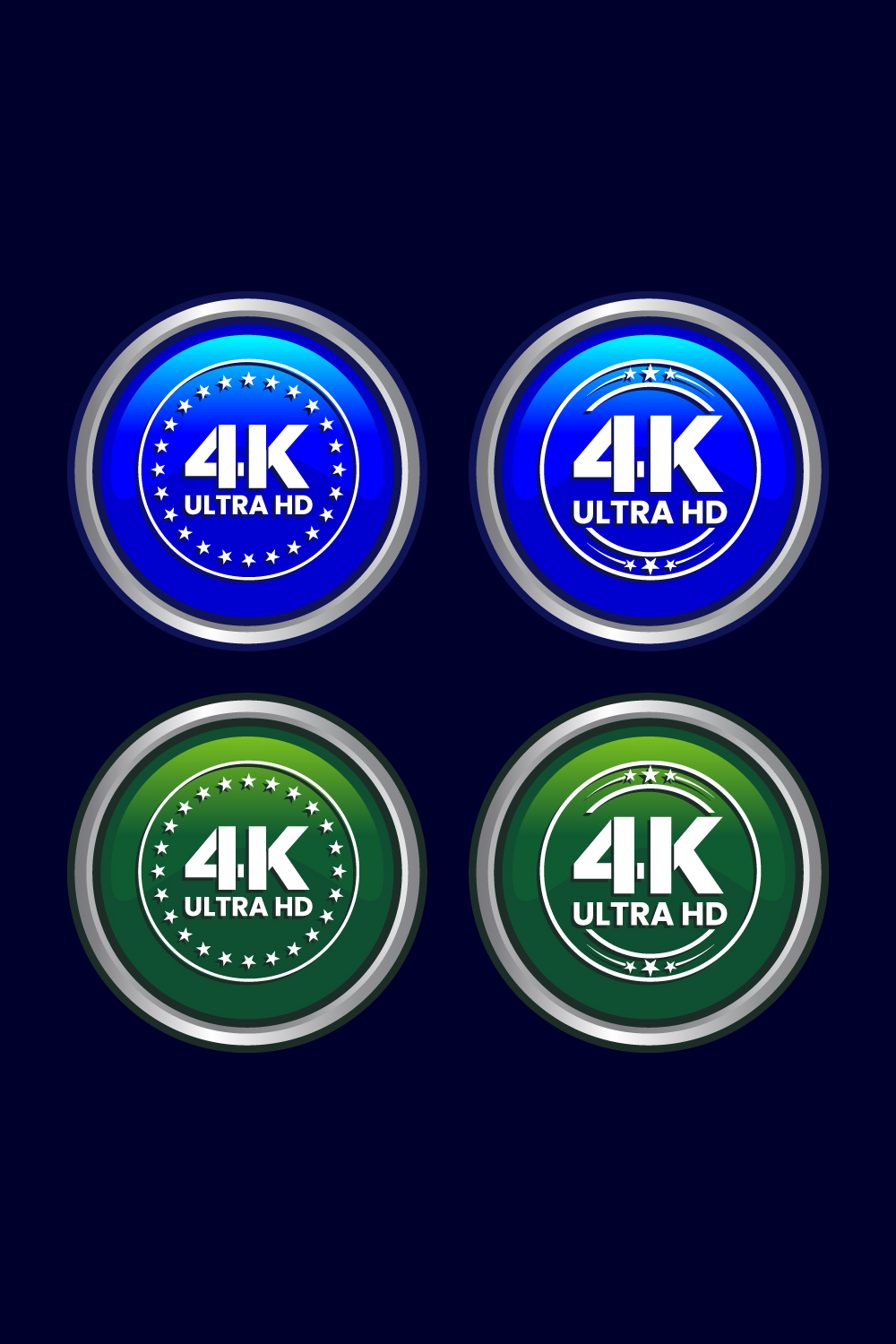 4K Ultra HD Video Resolution Icon Button Set Design Illustration, High Definition TV, 4K Web Button pinterest preview image.