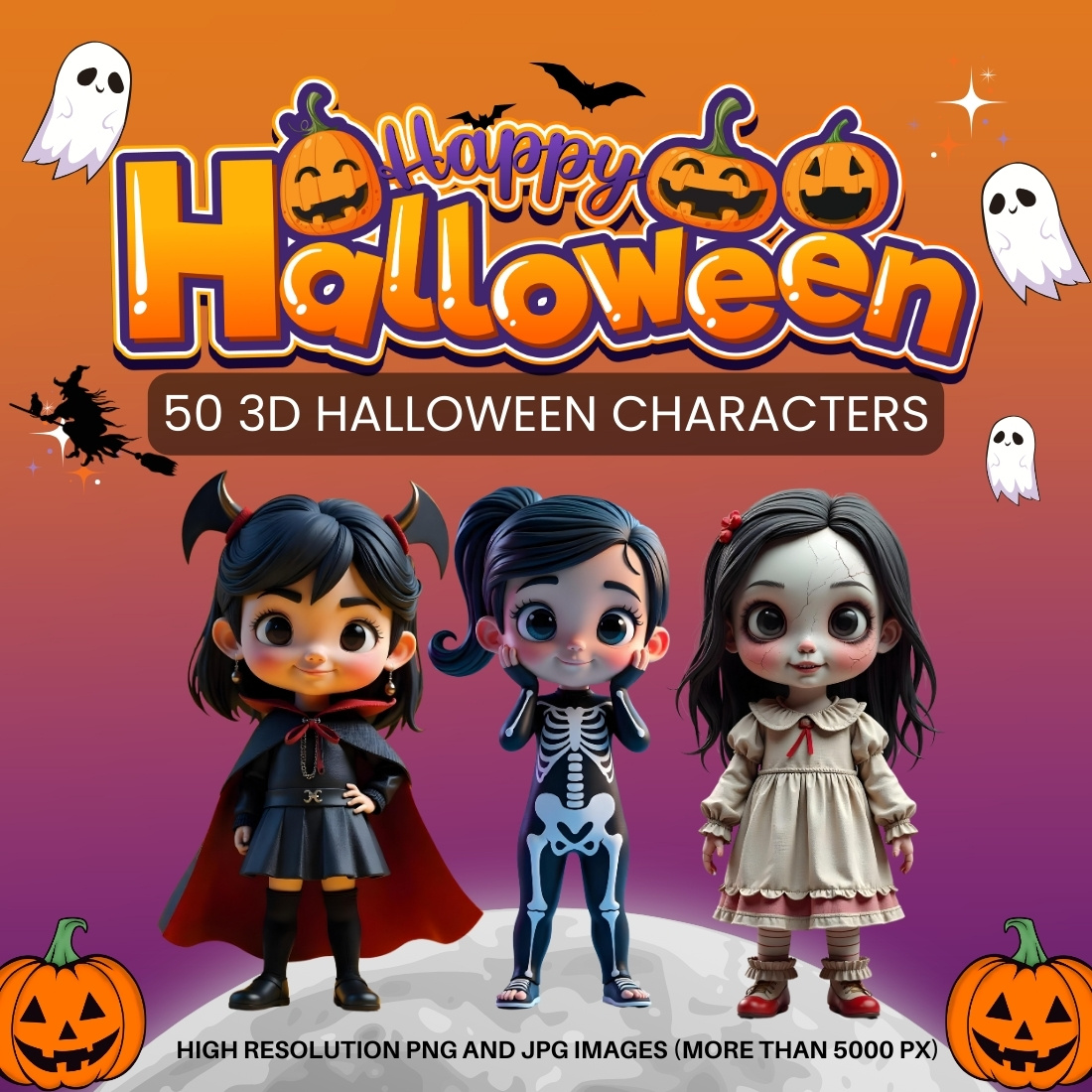 Halloween Character Illustrations - 50 Different 3S Images cover image.