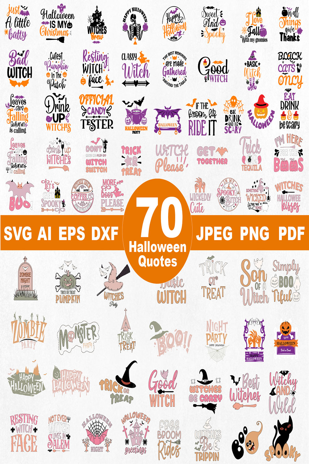 70 Retro Halloween SVG Bundle, Halloween Clipart, Ghost Svg, Halloween shirt Svg, Retro Svg, Svg Bundle, Sublimation Designs Silhouette pinterest preview image.