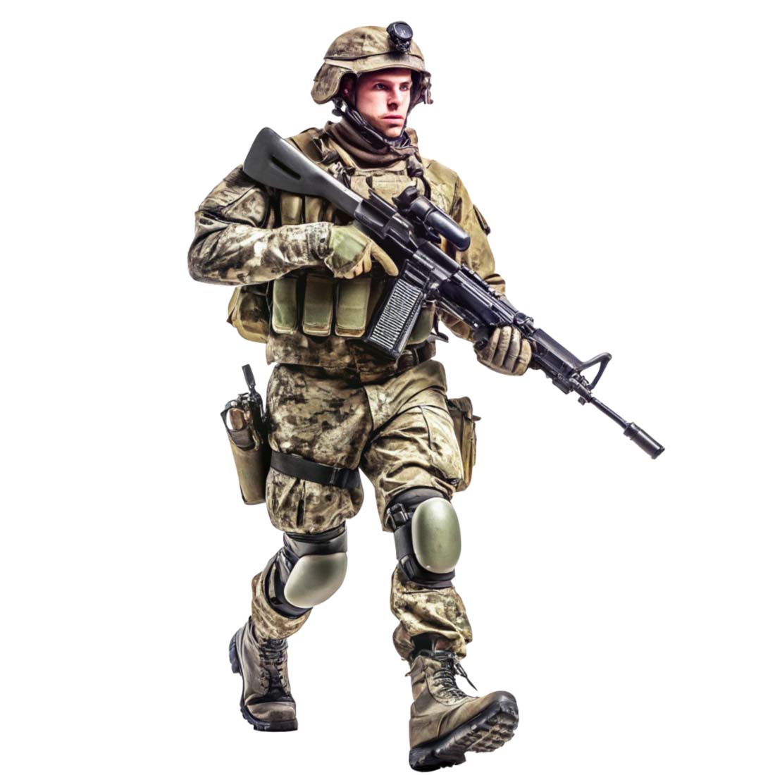 a full body soldier in full combat gear holding 452