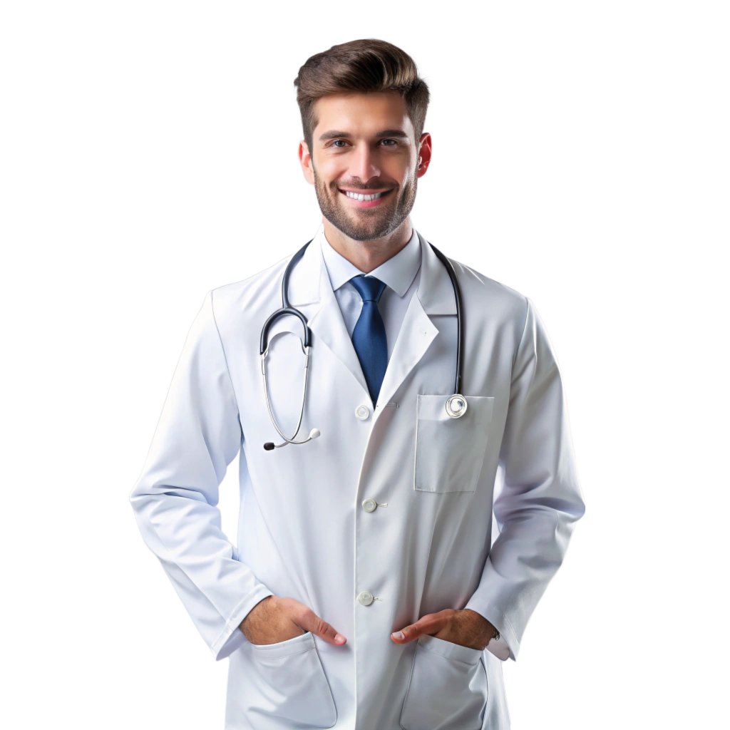 a young doctor in a white lab coat standing again 3 707