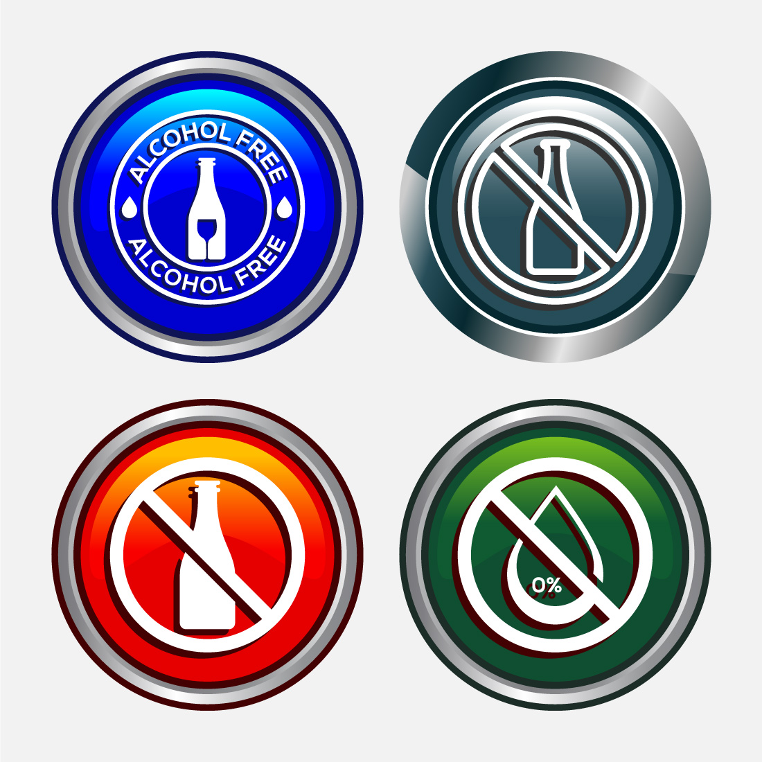 Alcohol Free Icon Design Illustration, No Alcohol Sign, Button Design preview image.