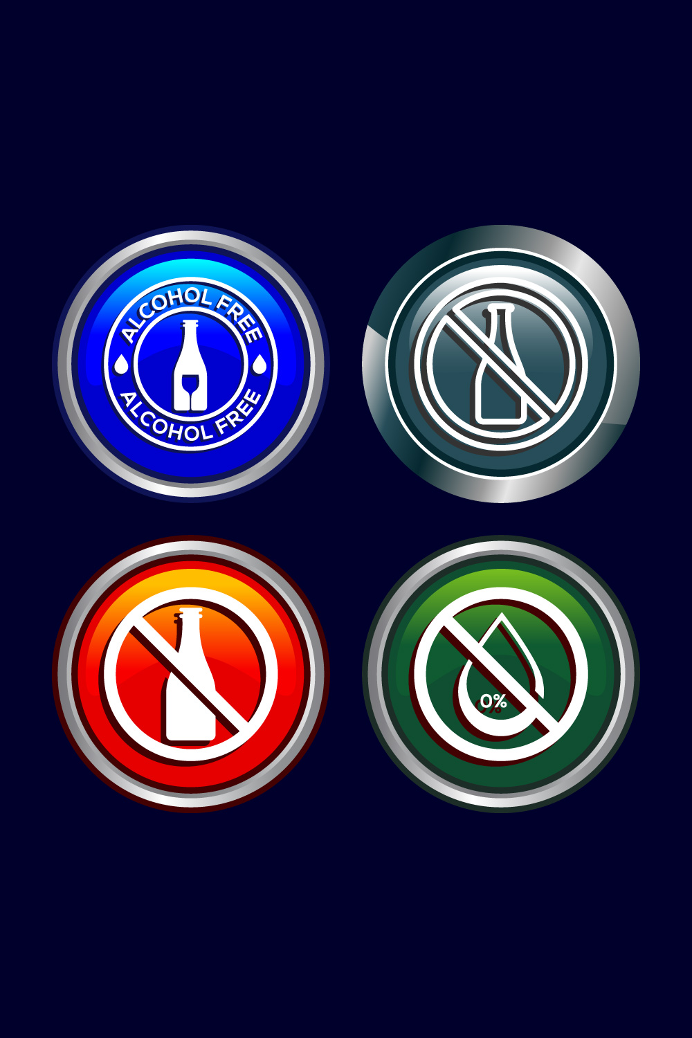 Alcohol Free Icon Design Illustration, No Alcohol Sign, Button Design pinterest preview image.