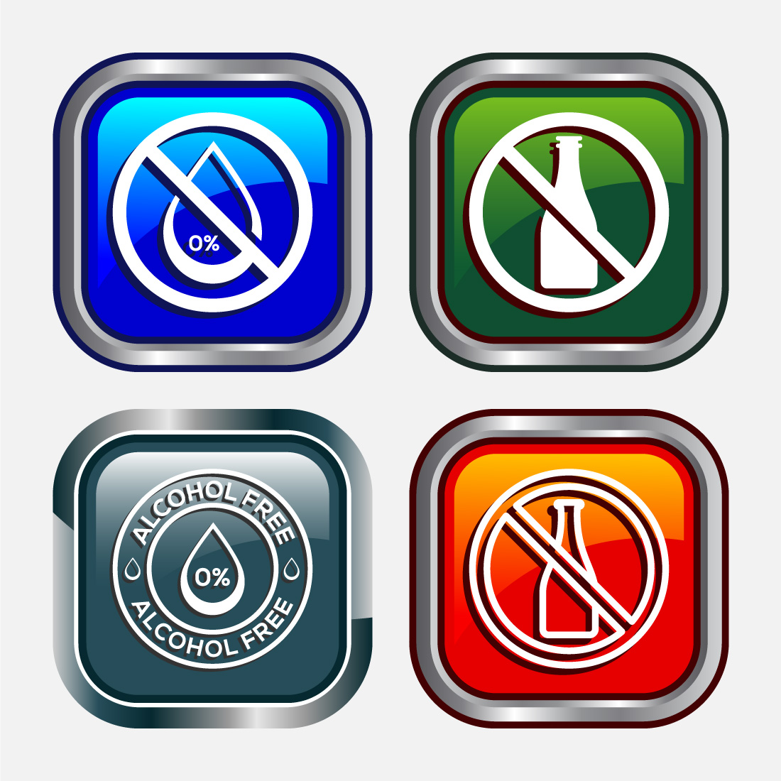 Alcohol Free Icon Design Illustration, No Alcohol Sign, Button Design preview image.