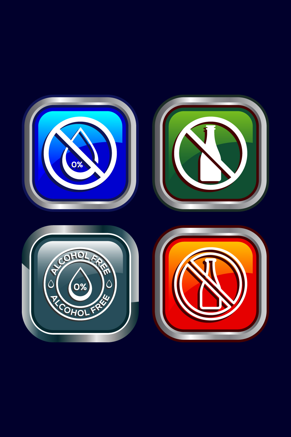 Alcohol Free Icon Design Illustration, No Alcohol Sign, Button Design pinterest preview image.