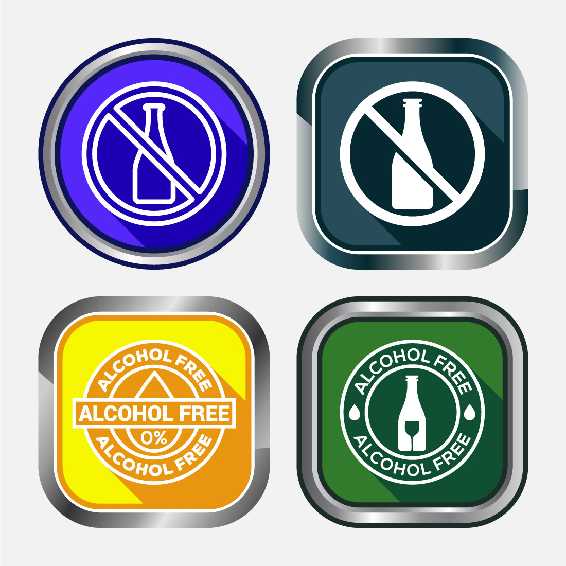 Alcohol Free Icon Design Illustration, No Alcohol Sign, Button Design preview image.