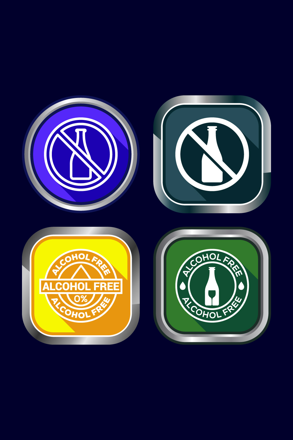 Alcohol Free Icon Design Illustration, No Alcohol Sign, Button Design pinterest preview image.