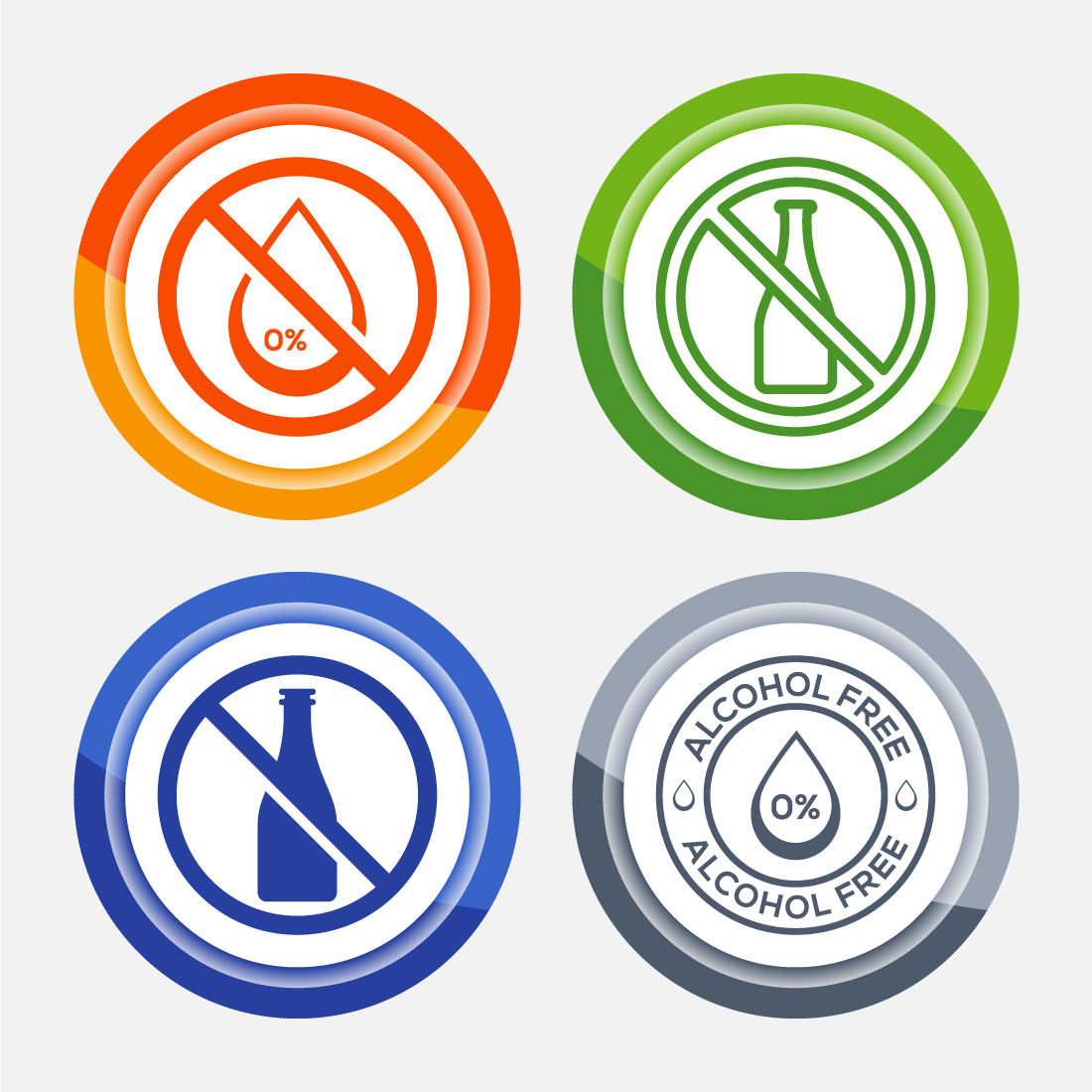 Alcohol Free Icon Design Illustration, No Alcohol Sign, Button Design preview image.