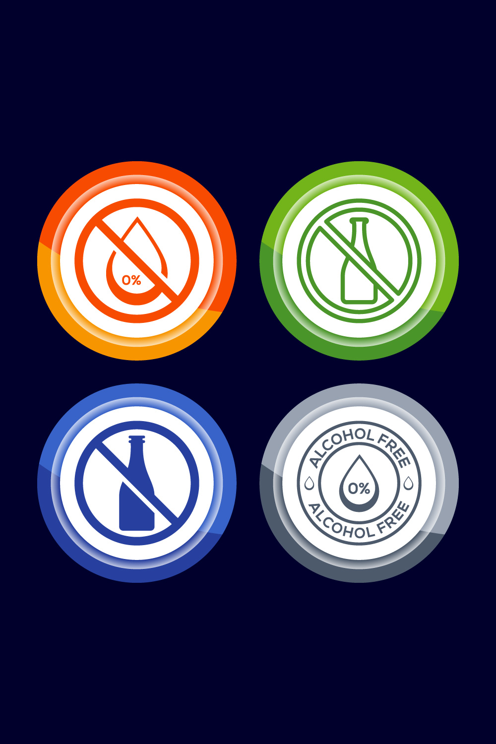 Alcohol Free Icon Design Illustration, No Alcohol Sign, Button Design pinterest preview image.