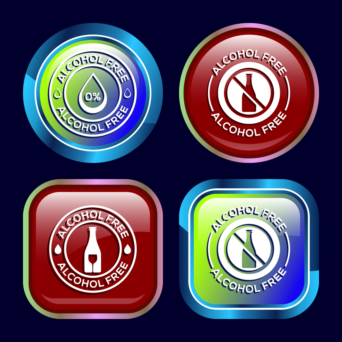 Alcohol Free Icon Design Illustration, No Alcohol Sign, Button Design cover image.