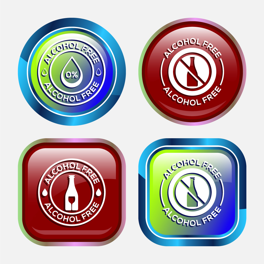 Alcohol Free Icon Design Illustration, No Alcohol Sign, Button Design preview image.