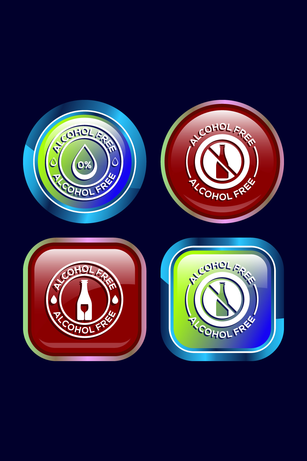 Alcohol Free Icon Design Illustration, No Alcohol Sign, Button Design pinterest preview image.