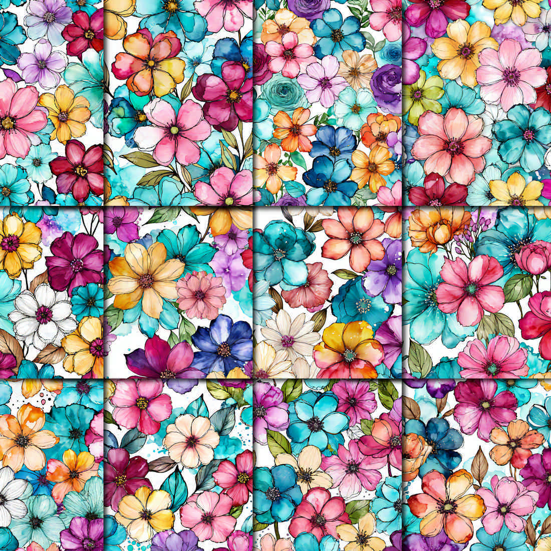 Alcohol Ink Blooms Digital Papers preview image.