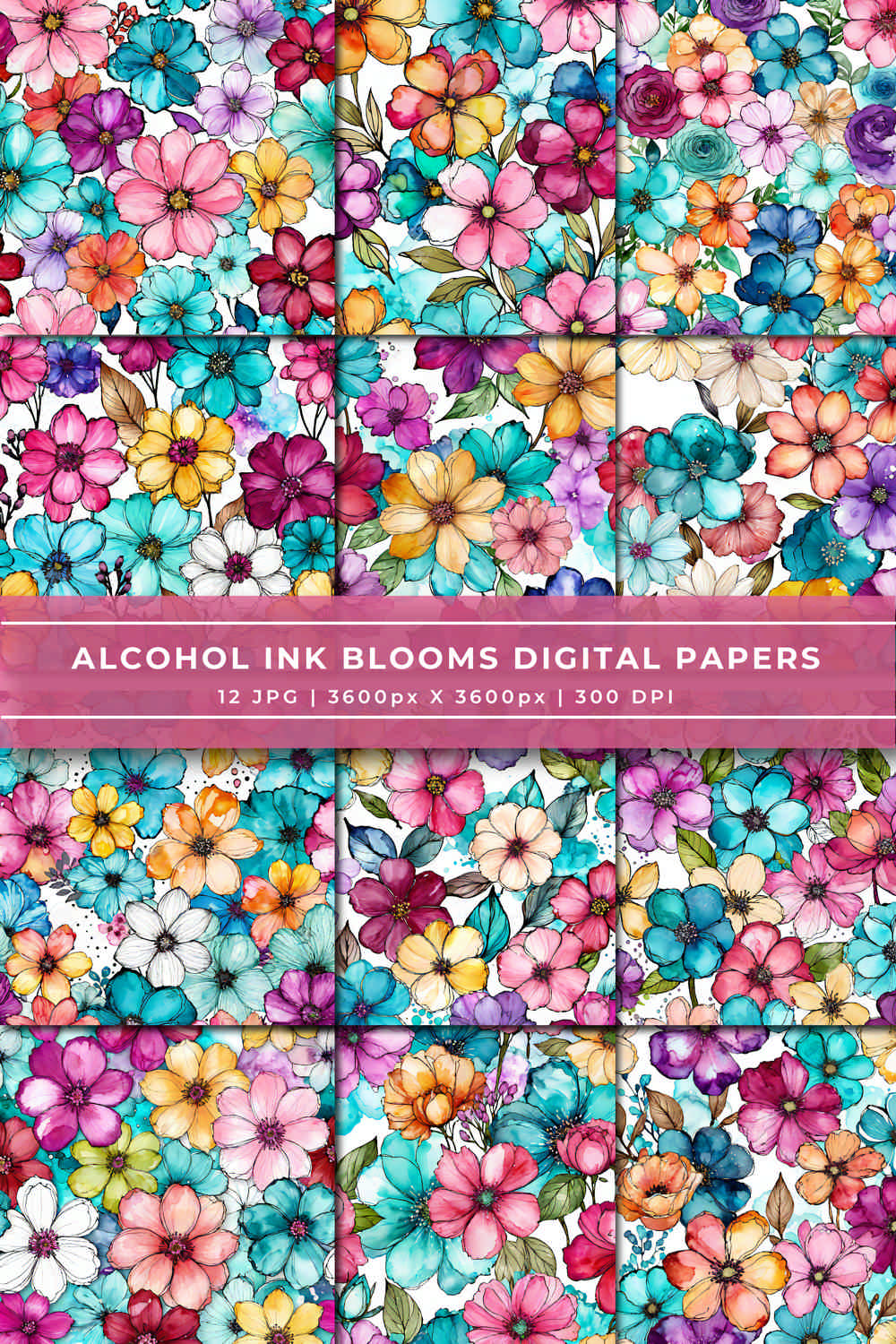 Alcohol Ink Blooms Digital Papers pinterest preview image.