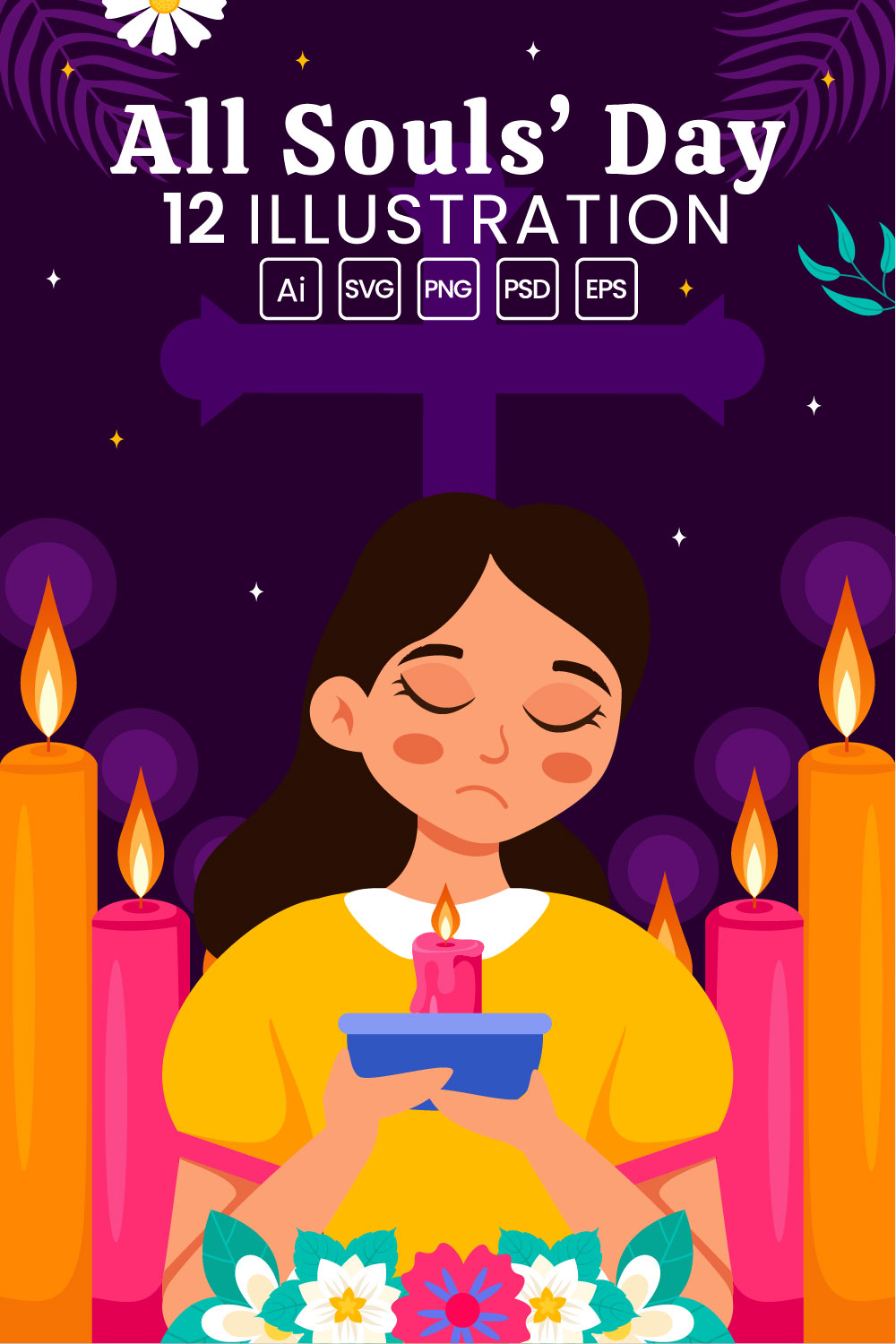 12 All Souls Day Vector Illustration pinterest preview image.