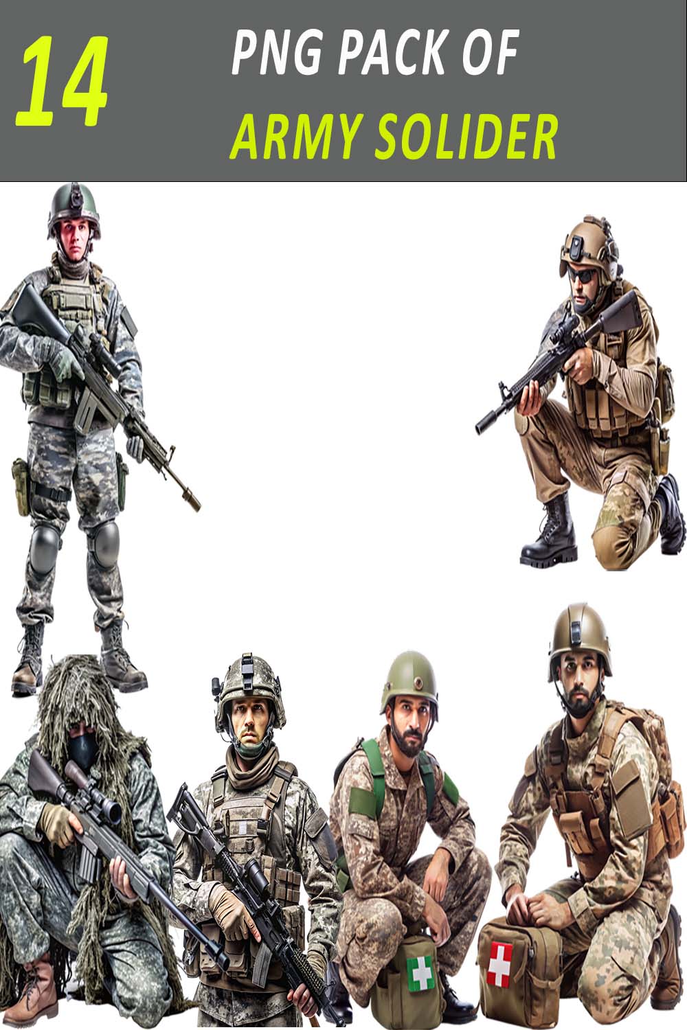 14 pack of Army soldier pinterest preview image.