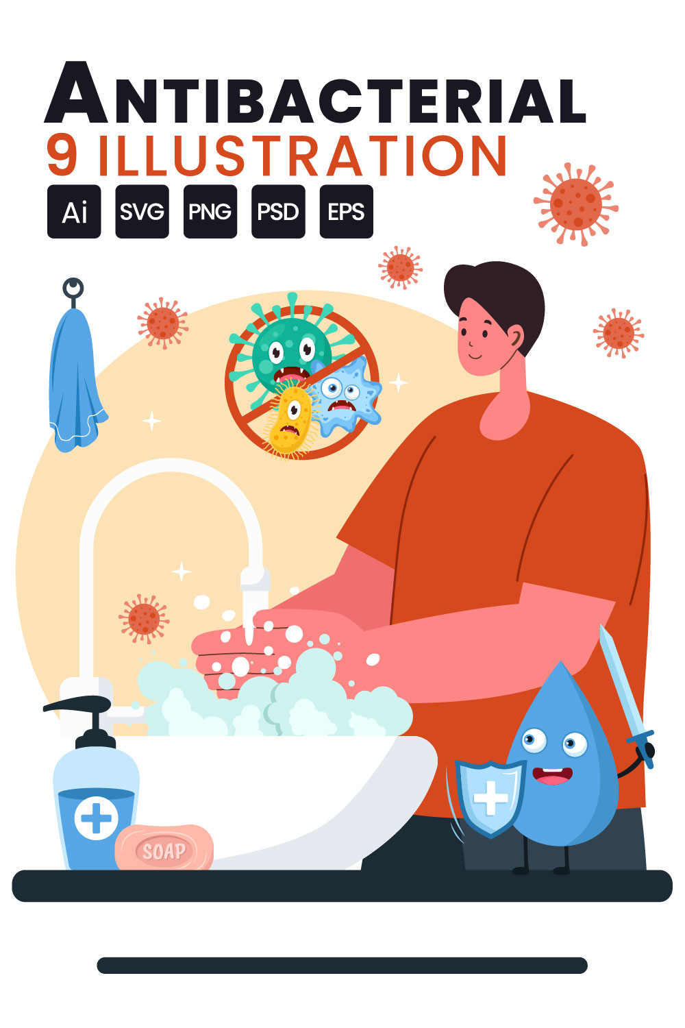 9 Antibacterial Vector Illustration pinterest preview image.