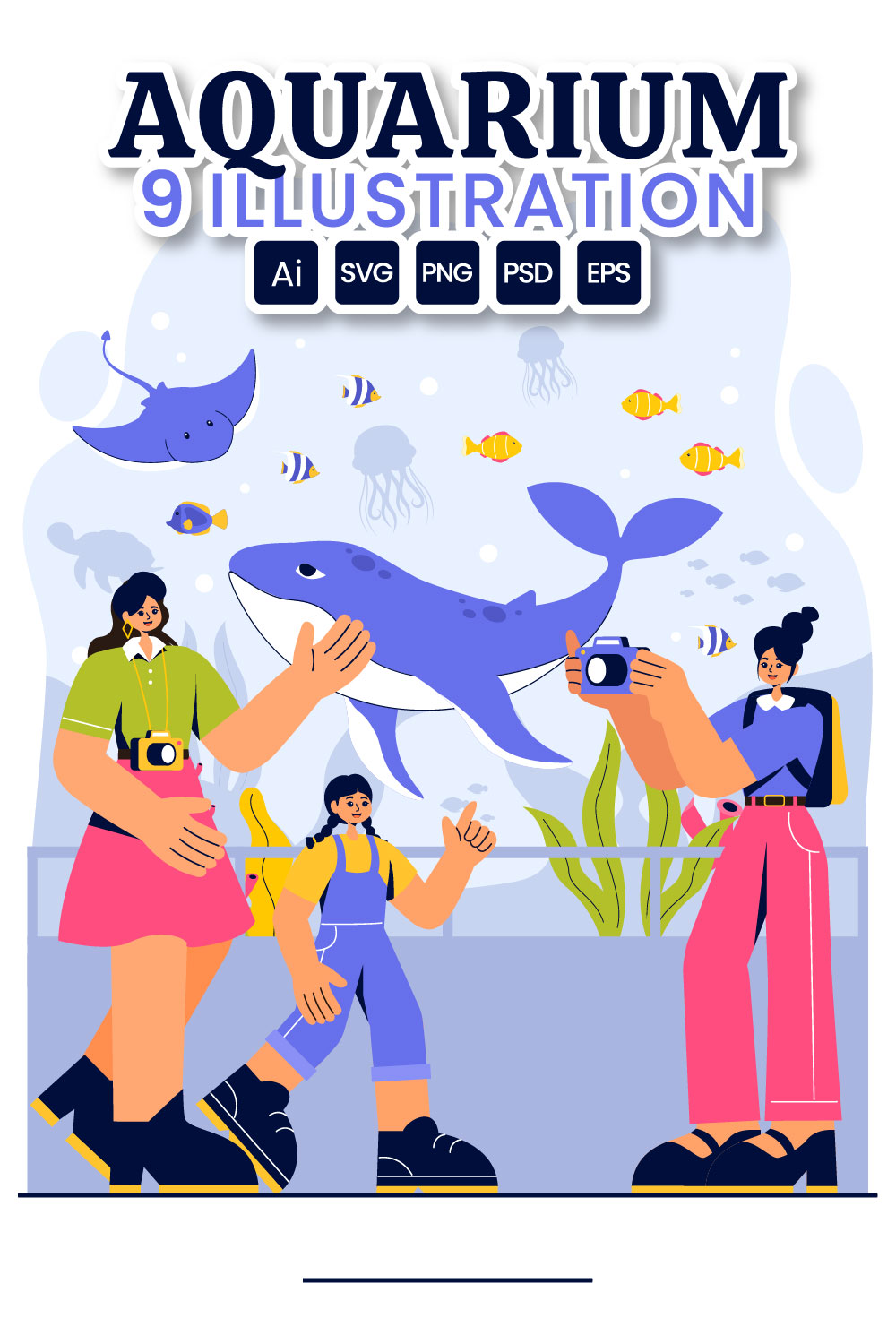 9 Aquarium Vector Illustration pinterest preview image.