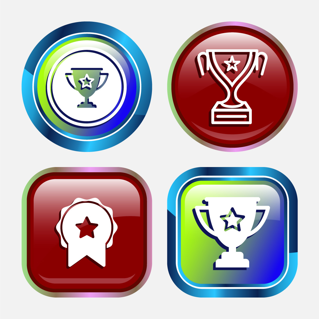 Award icon design illustration, Winning icon, Champion symbol, Button design preview image.