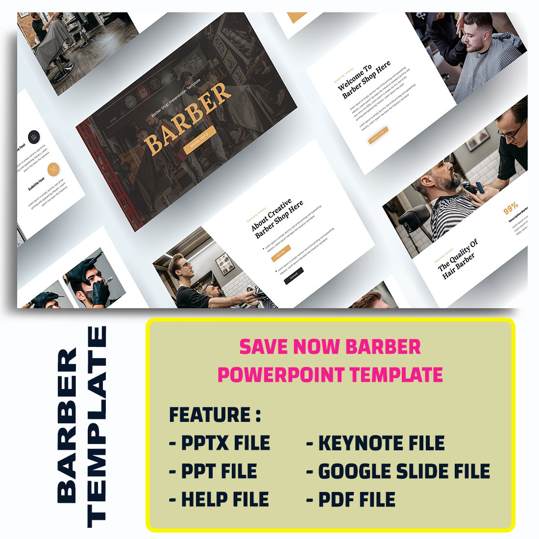 Barber Powerpoint Template preview image.