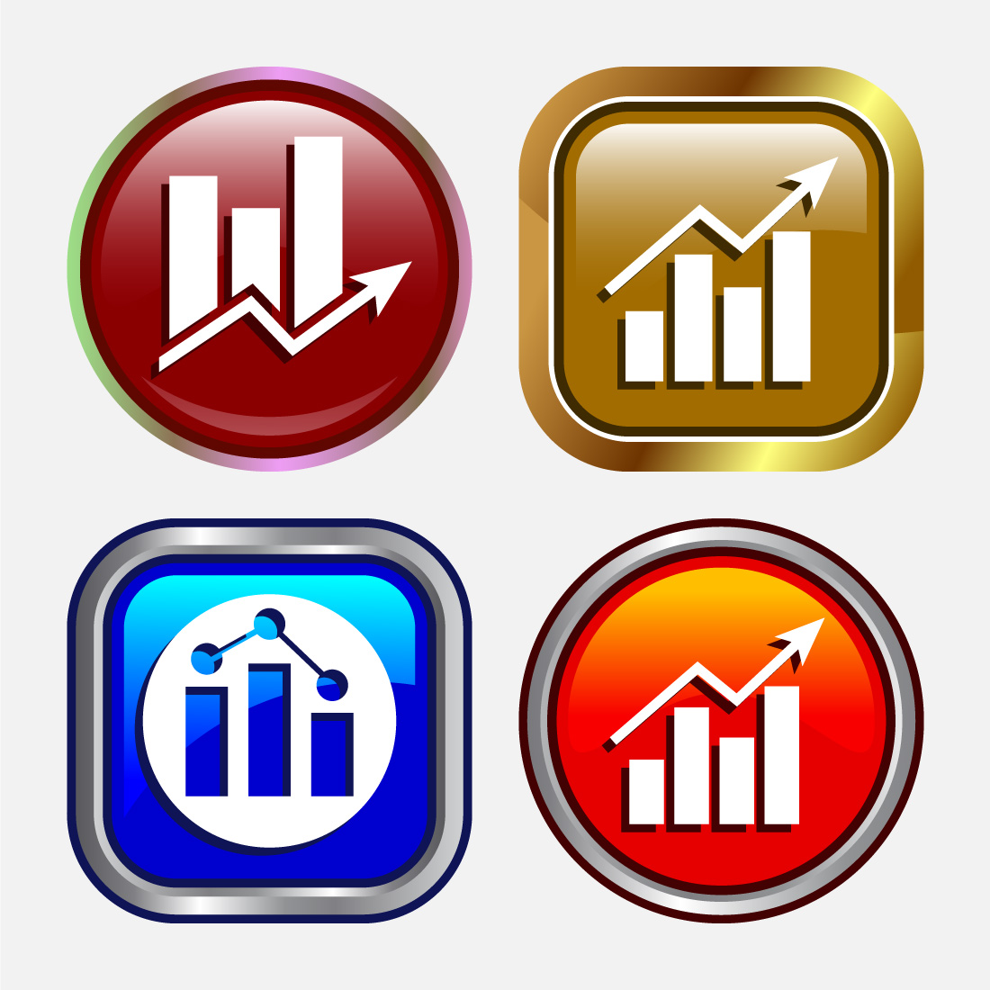 Bar chart icon design illustration, Graph icon, Growth sign, Growth chart, button design set preview image.