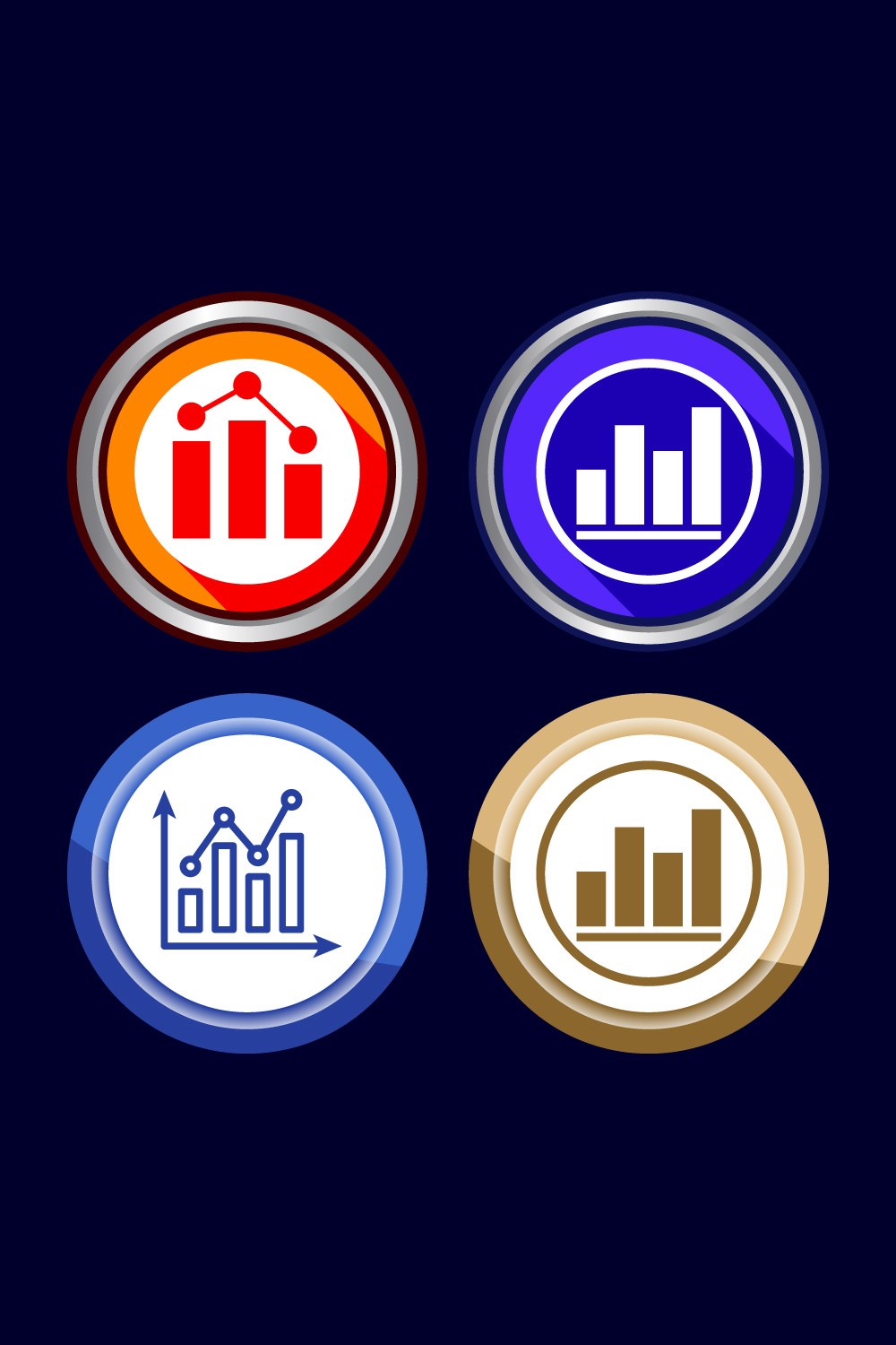 Bar chart icon design illustration, Graph icon, Growth sign, Growth chart, button design set pinterest preview image.