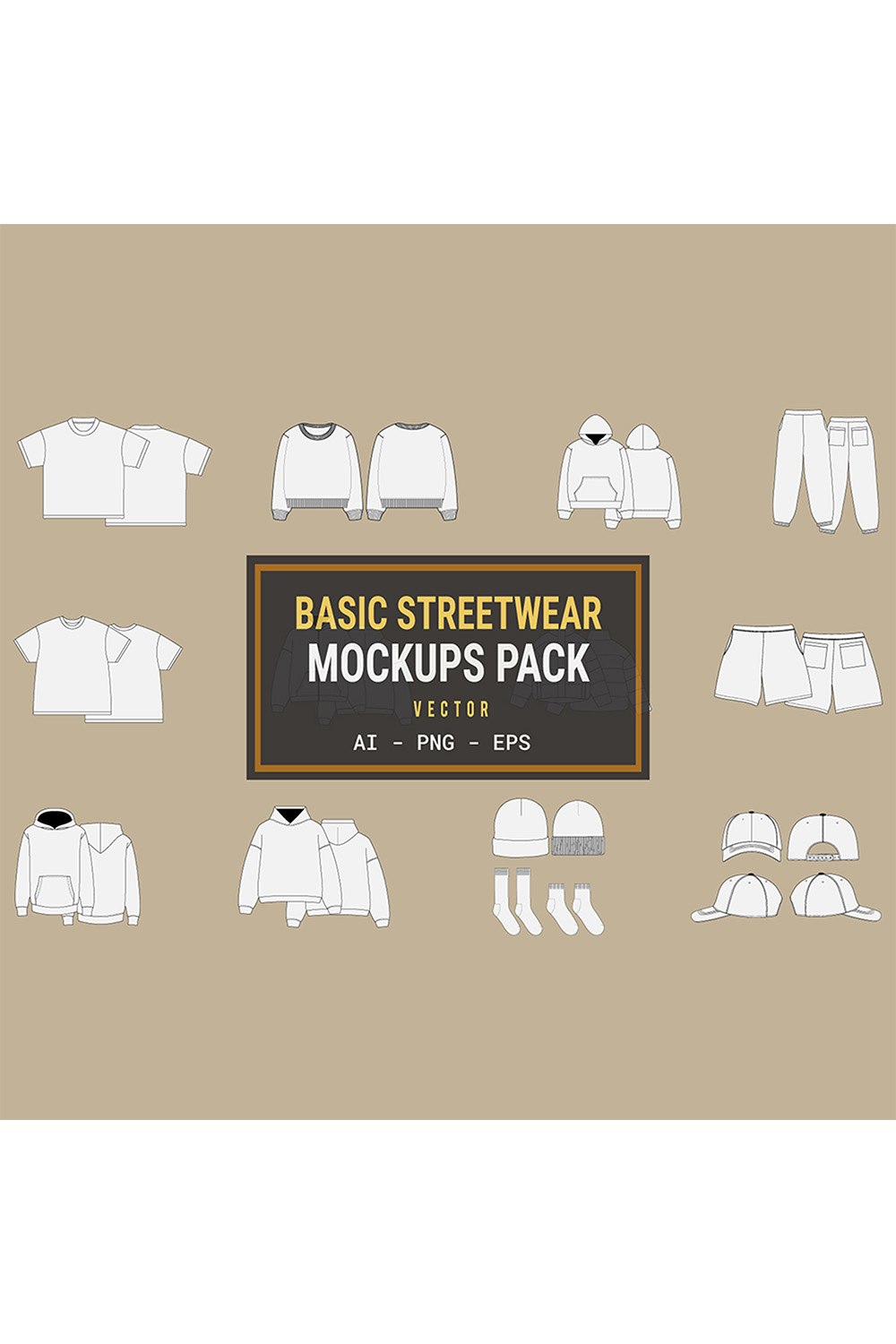 Basic Streetwear Vector Mockup Pack pinterest preview image.