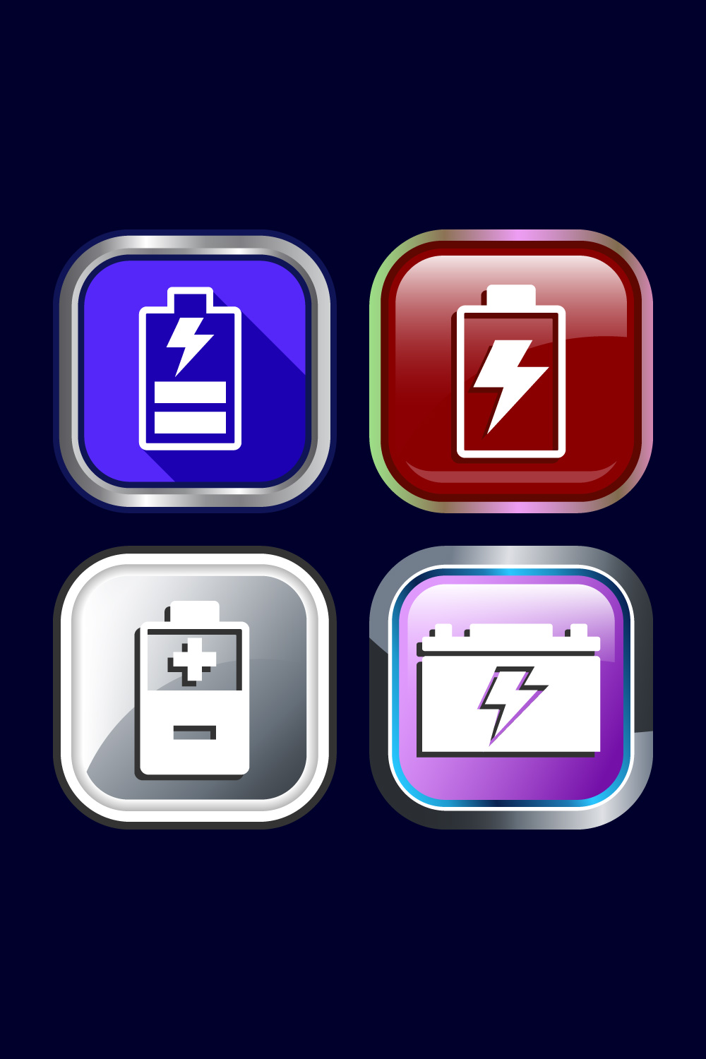 Power, Battery Icon Design Illustration, Icon For Web and mobile application, Button Design pinterest preview image.