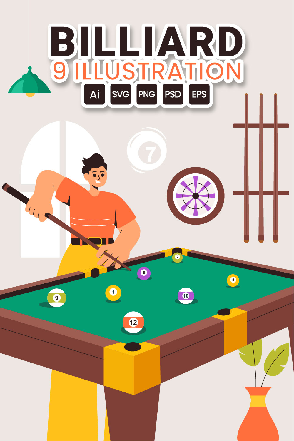 9 Billiard Game Illustration pinterest preview image.