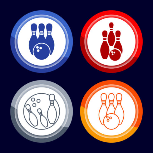 Bowling Pins And Ball Icon Design Illustration, Bowling Game Icon For Apps and Websites, Button Design Set cover image.