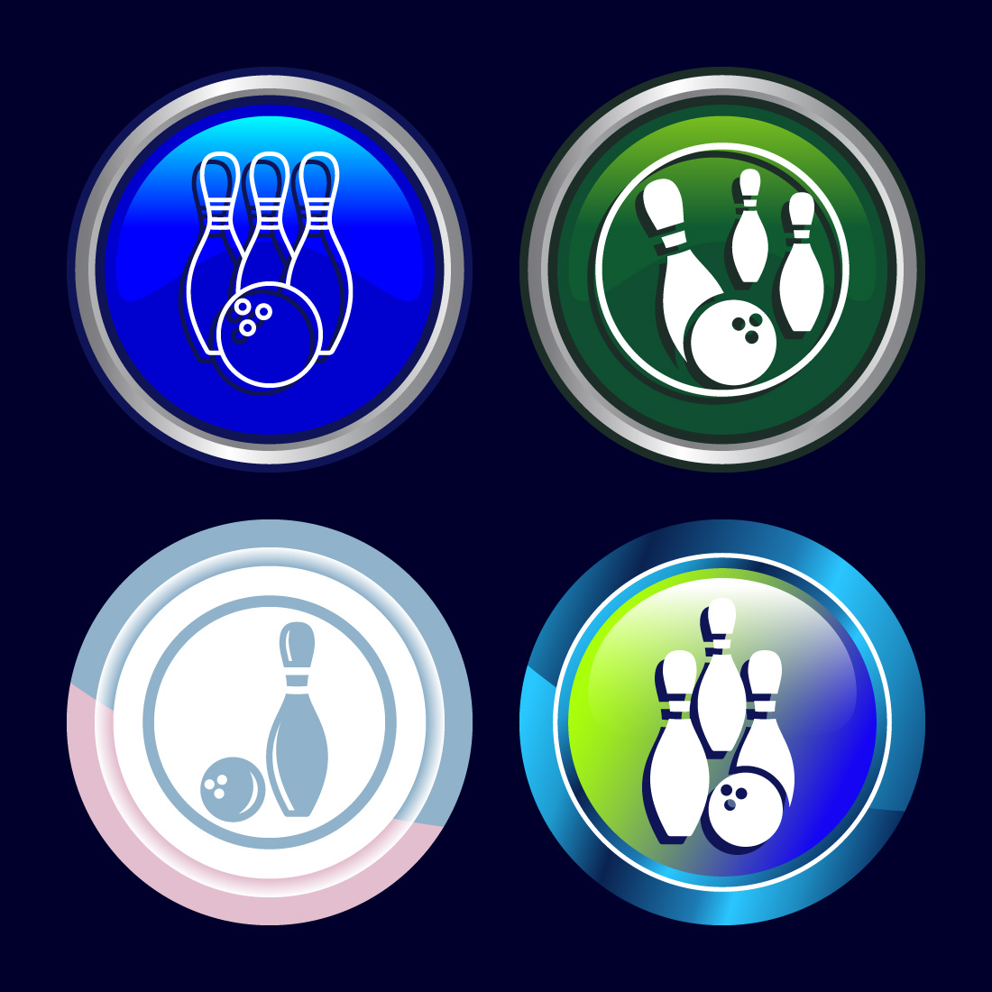 Bowling Pins And Ball Icon Design Illustration, Bowling Game Icon For Apps and Websites, Button Design Set cover image.