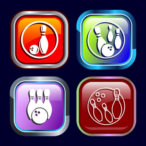 Bowling Pins And Ball Icon Design Illustration, Bowling Game Icon For Apps and Websites, Button Design Set cover image.