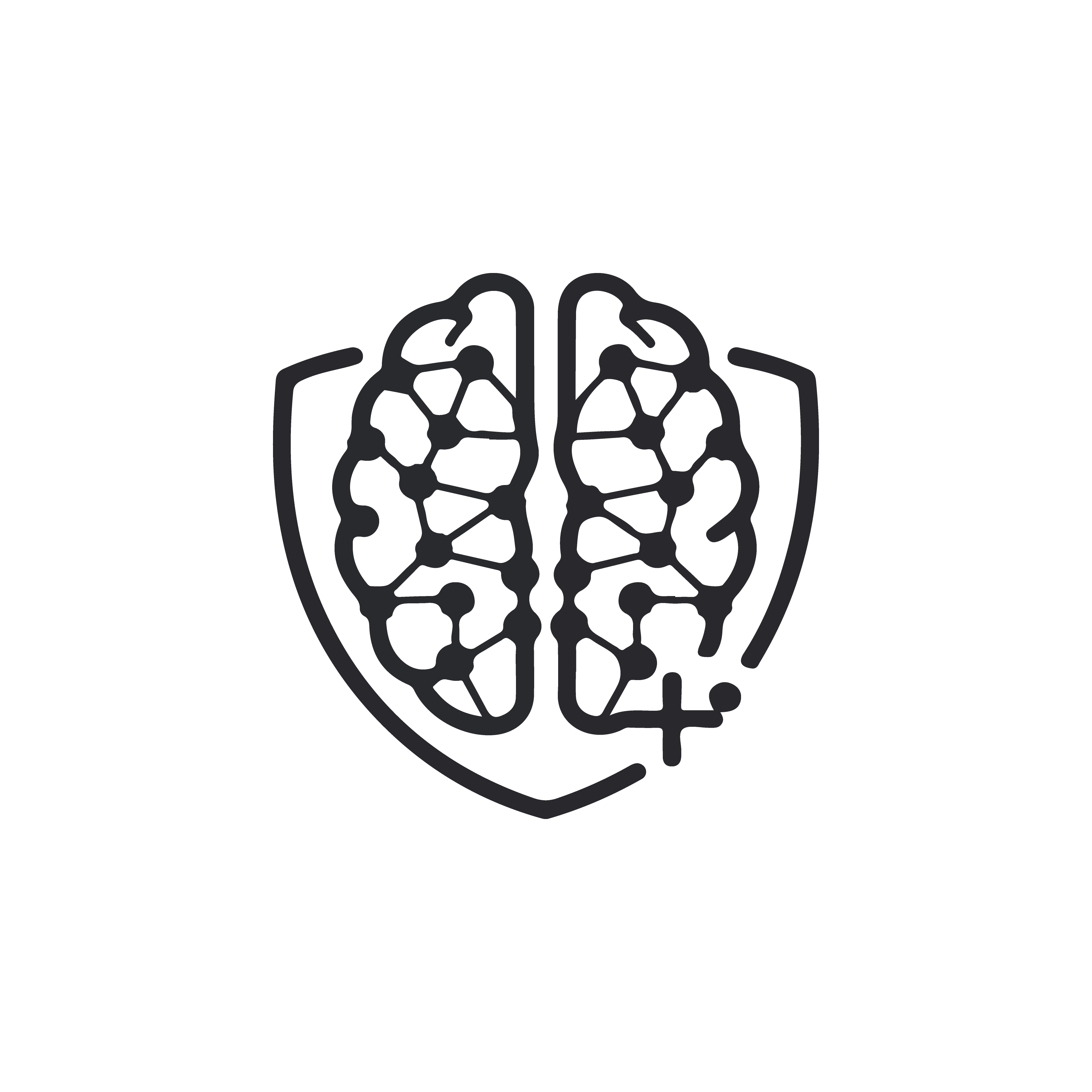 A clean and minimalist logo features a distinctive symbol of a brain with neural connections and a protective shield around it cover image.