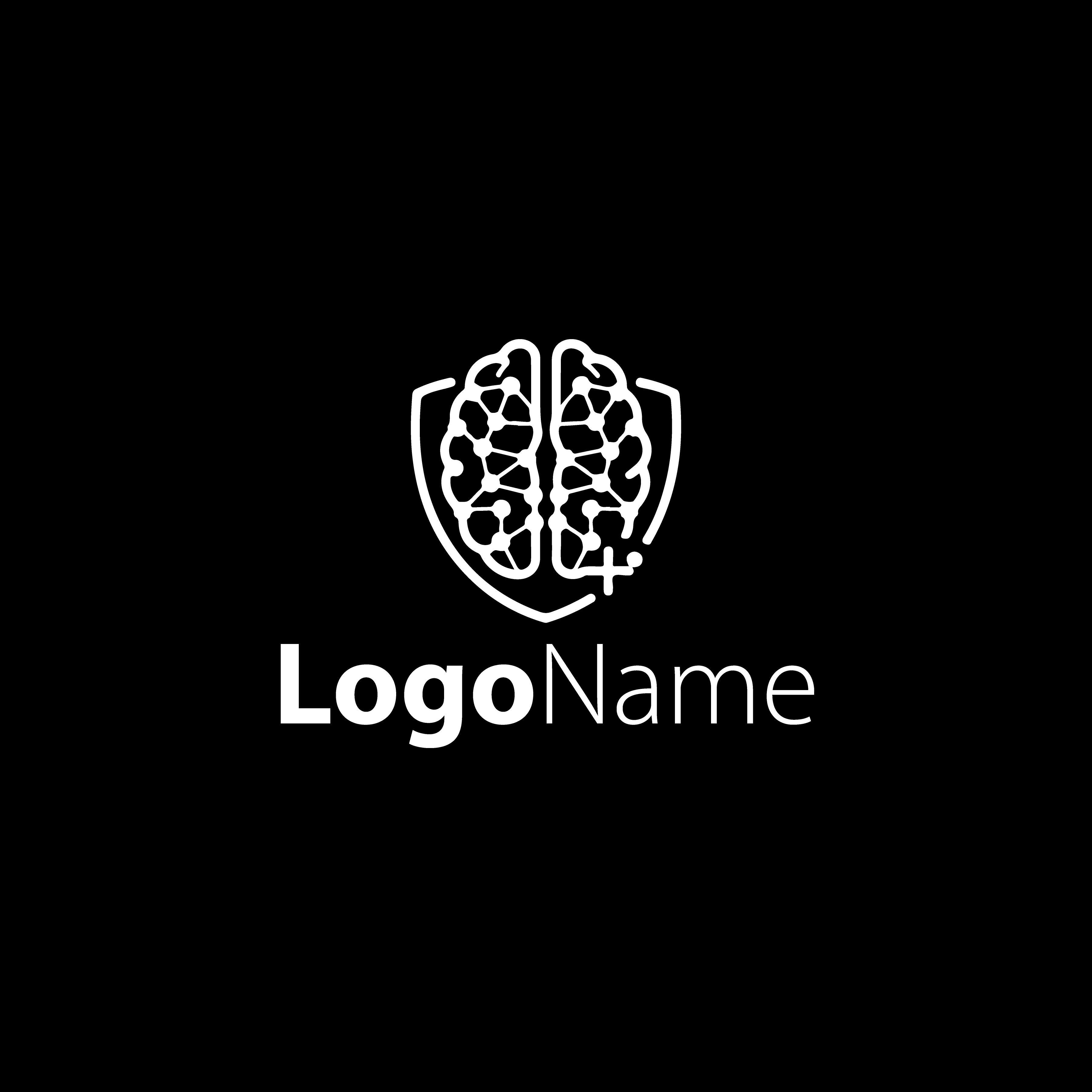 A clean and minimalist logo features a distinctive symbol of a brain with neural connections and a protective shield around it preview image.