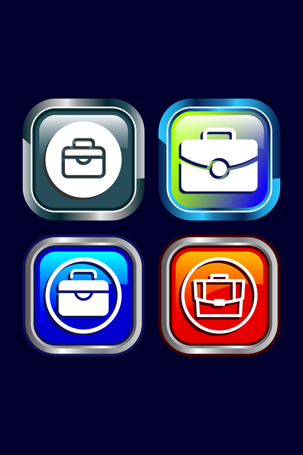 Briefcase Icon Design Illustration, Bag Icon For Apps and Websites, Button Design Set pinterest preview image.