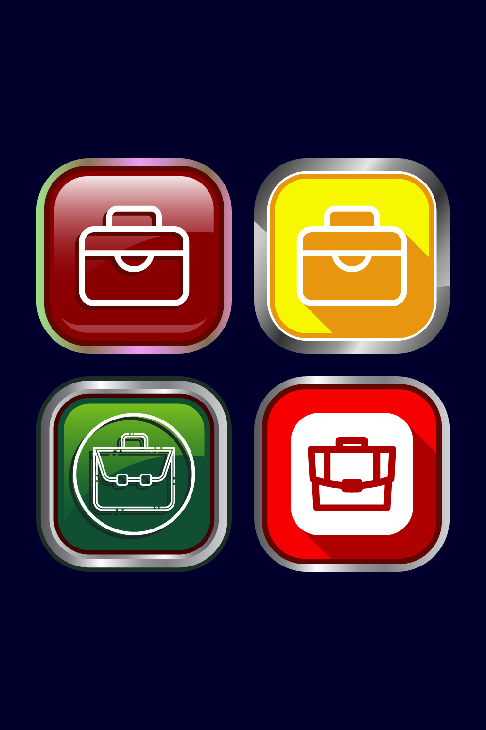 Briefcase Icon Design Illustration, Bag Icon For Apps and Websites, Button Design Set pinterest preview image.