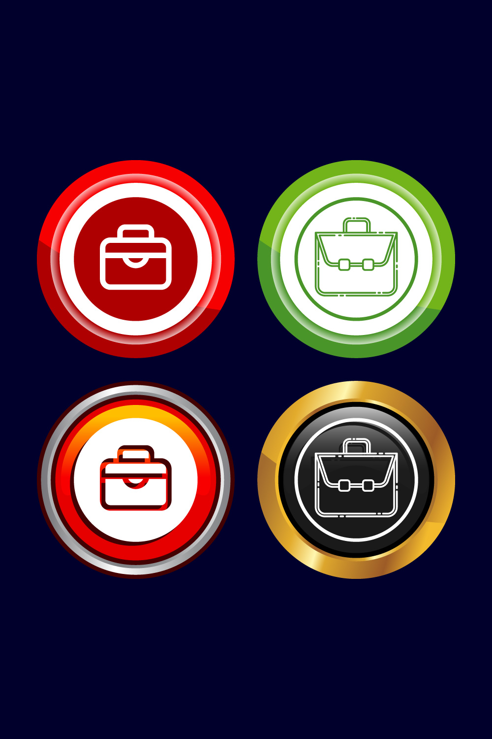 Briefcase Icon Design Illustration, Bag Icon For Apps and Websites, Button Design Set pinterest preview image.