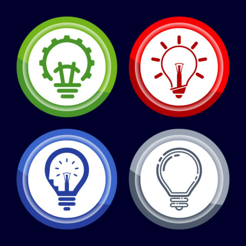 Electric light bulb icon design illustration, Creative idea icon, Button Design Set cover image.