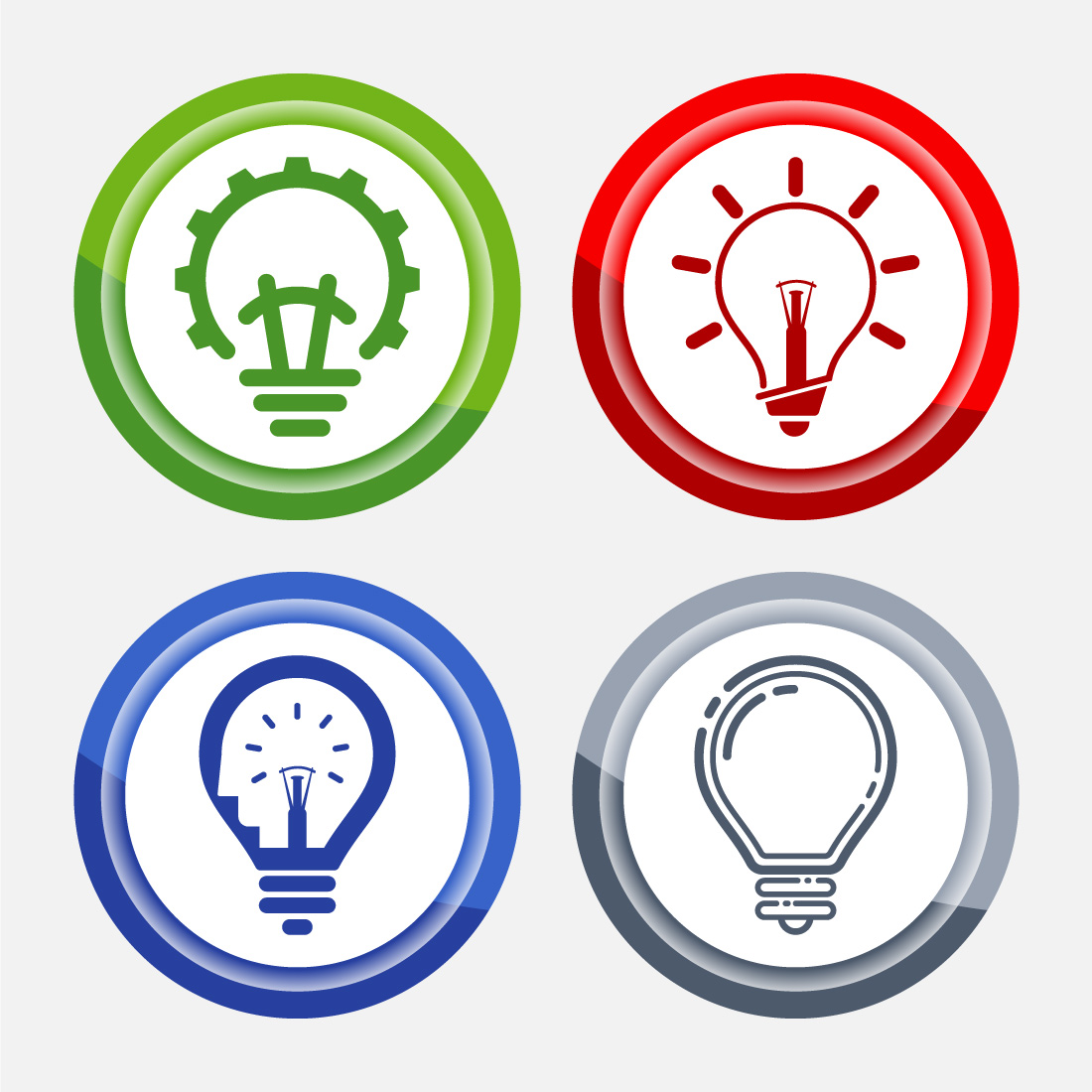 Electric light bulb icon design illustration, Creative idea icon, Button Design Set preview image.