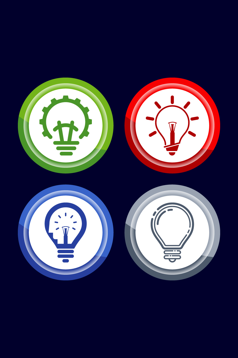 Electric light bulb icon design illustration, Creative idea icon, Button Design Set pinterest preview image.