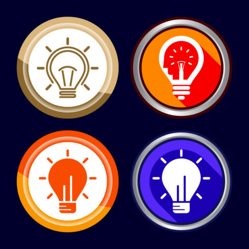 Electric light bulb icon design illustration, Creative idea icon, Button Design Set cover image.