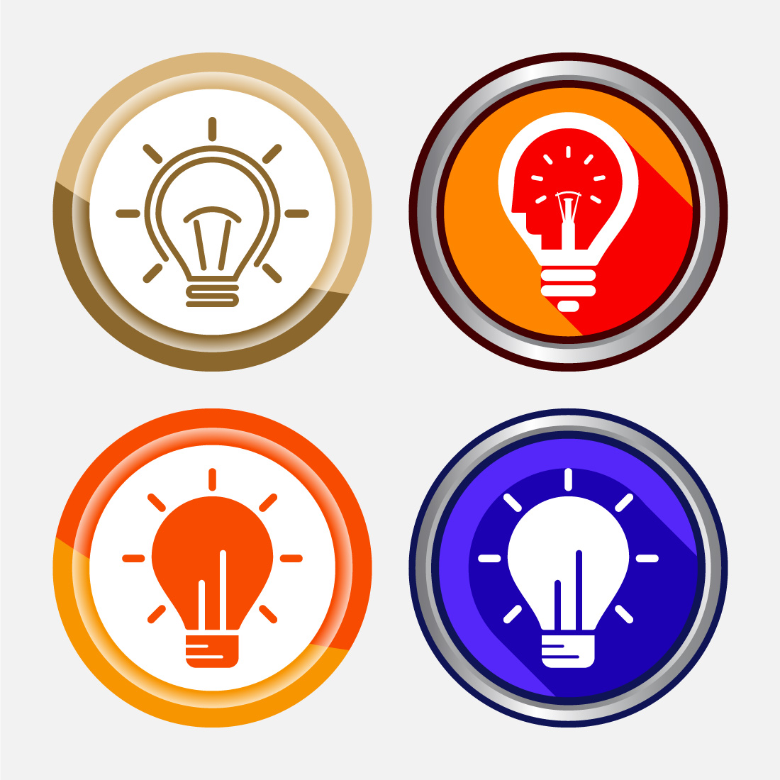 Electric light bulb icon design illustration, Creative idea icon, Button Design Set preview image.