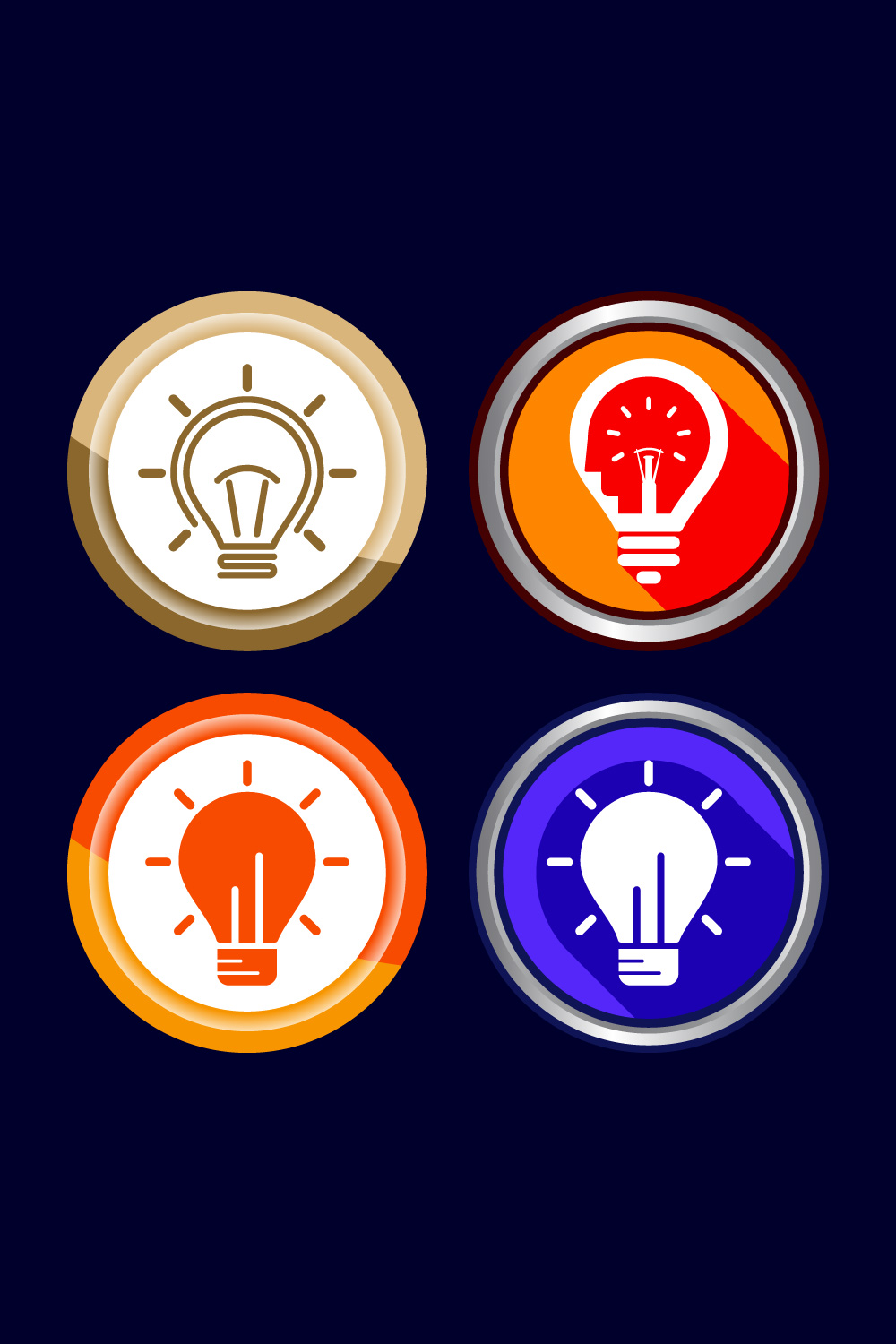 Electric light bulb icon design illustration, Creative idea icon, Button Design Set pinterest preview image.