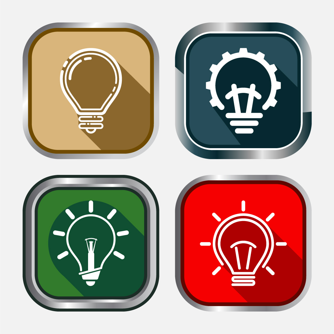 Electric light bulb icon design illustration, Creative idea icon, Button Design Set preview image.