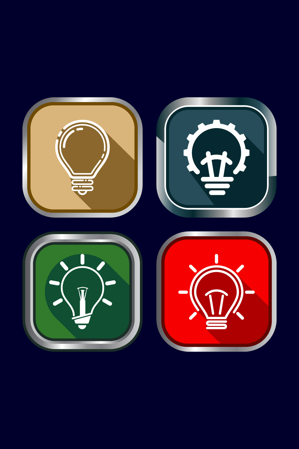 Electric light bulb icon design illustration, Creative idea icon, Button Design Set pinterest preview image.